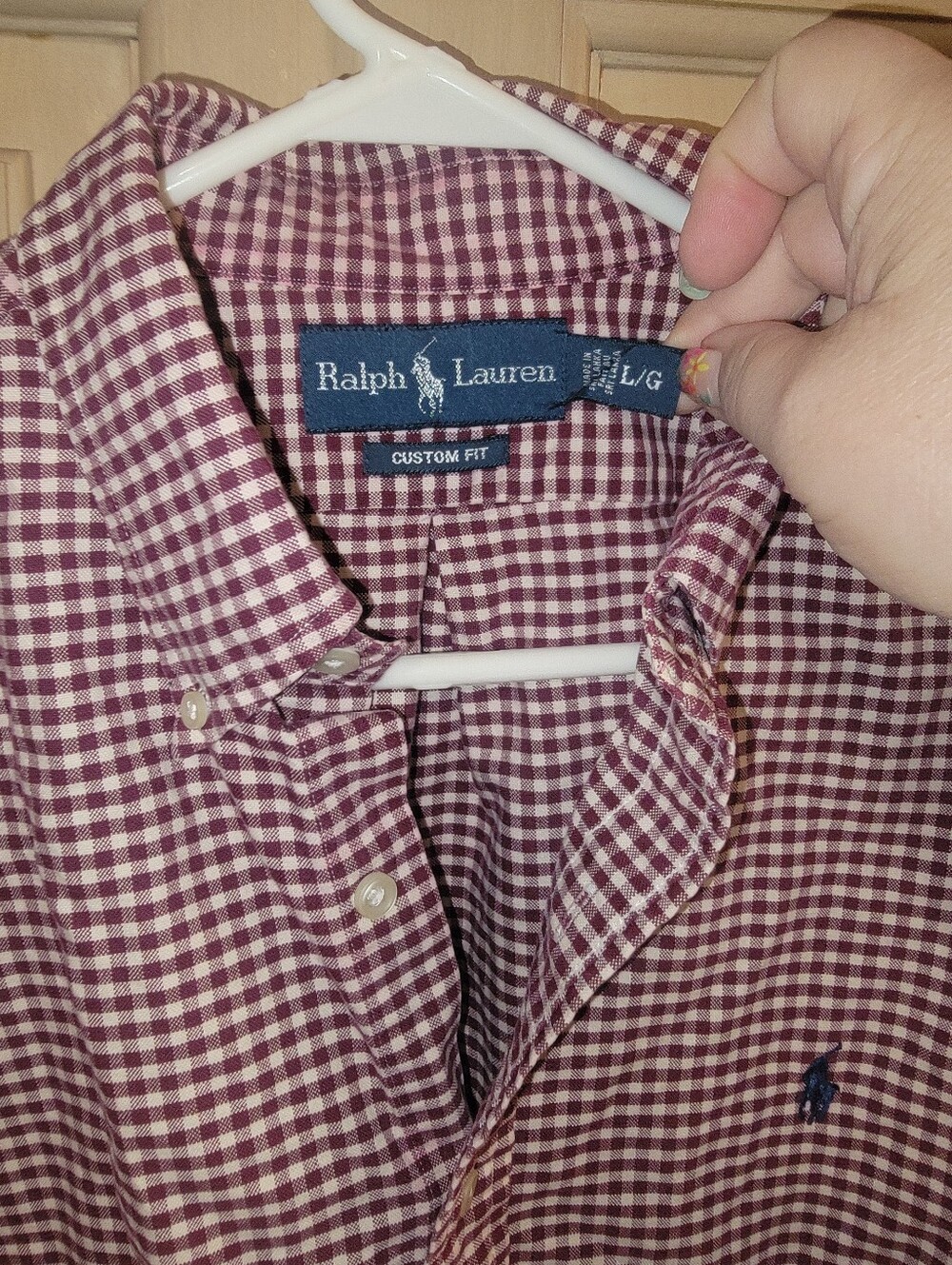 Ralph Lauren Burgundy and White Gingham Button-Down Shirt Mens Sz L Classic Fit - Picture 5 of 6